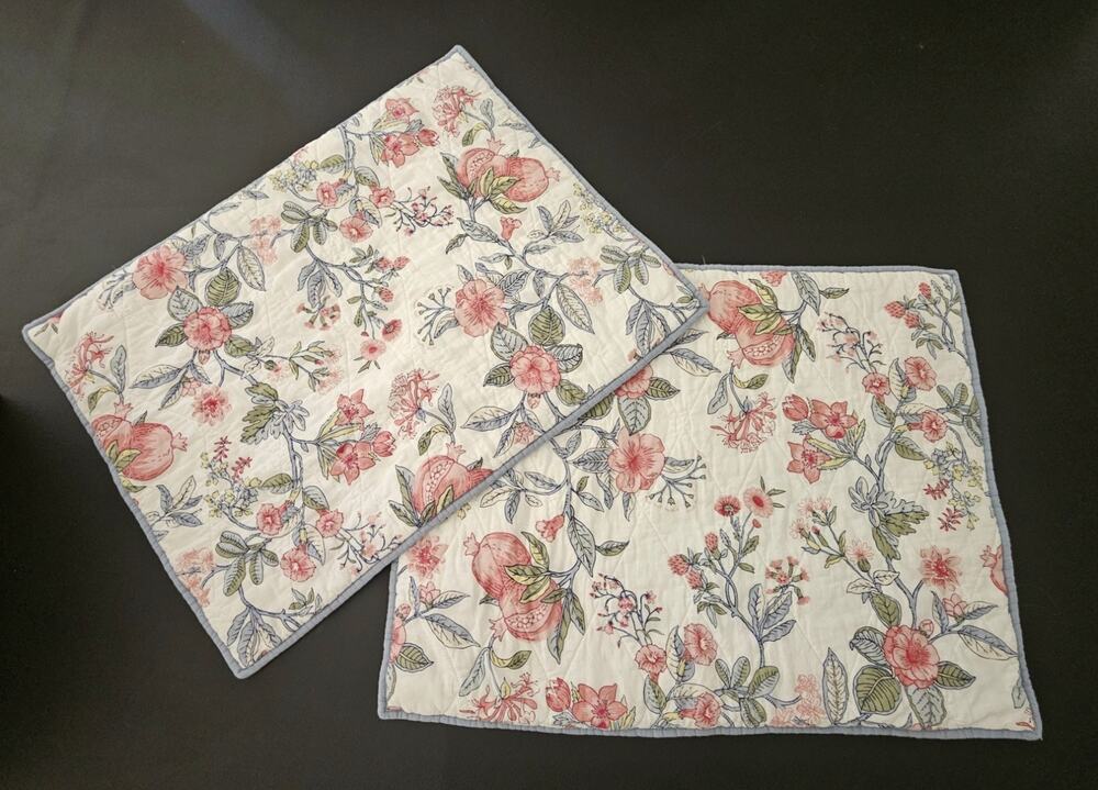 Set 2 TAHARI HOME Quilted King Pillow Shams Floral Blue Pink White COTTAGECORE